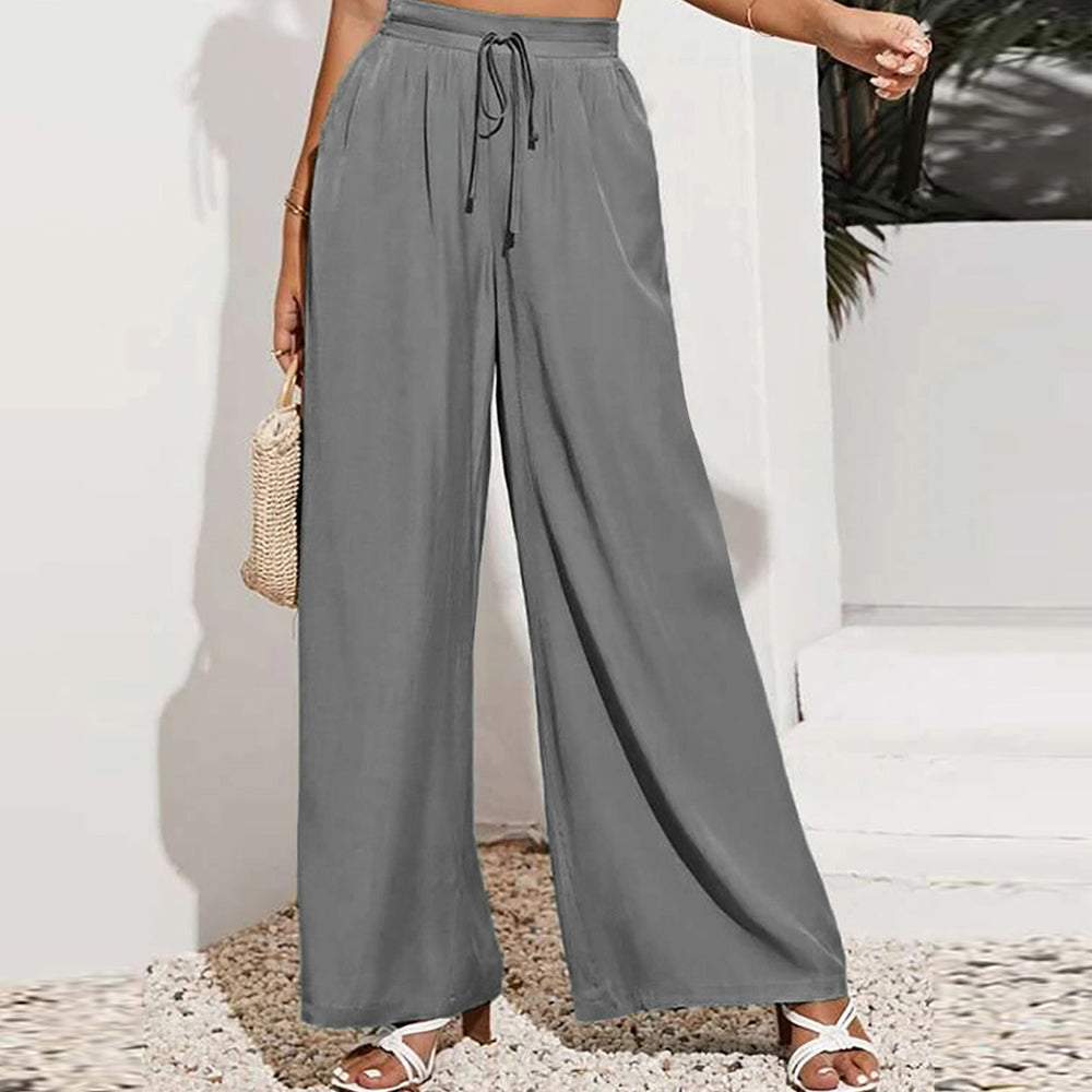 Women's solid color wide leg trousers with a high waist