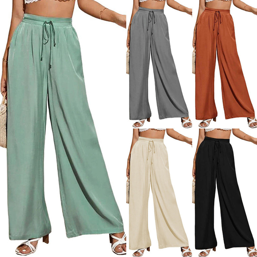 Women's solid color wide leg trousers with a high waist