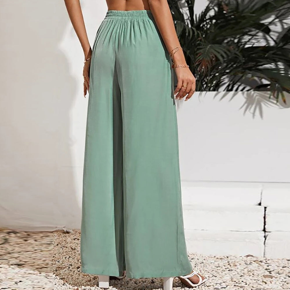 Women's solid color wide leg trousers with a high waist