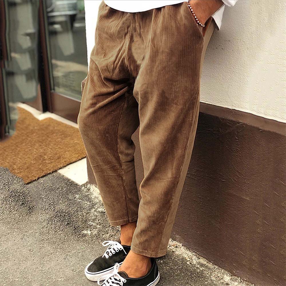 Autumn and winter new men's corduroy loose casual straight cropped pants
