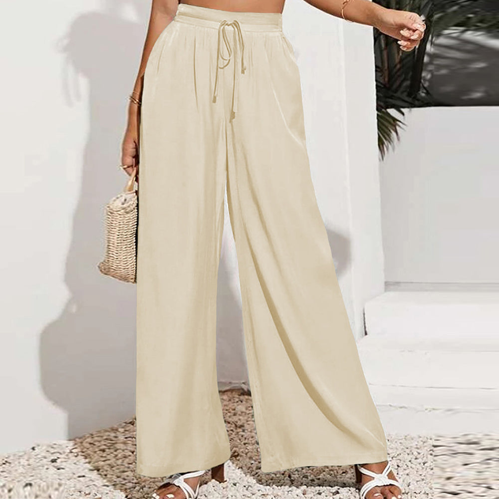 Women's solid color wide leg trousers with a high waist