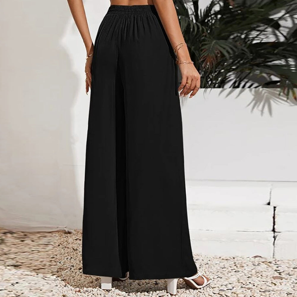 Women's solid color wide leg trousers with a high waist
