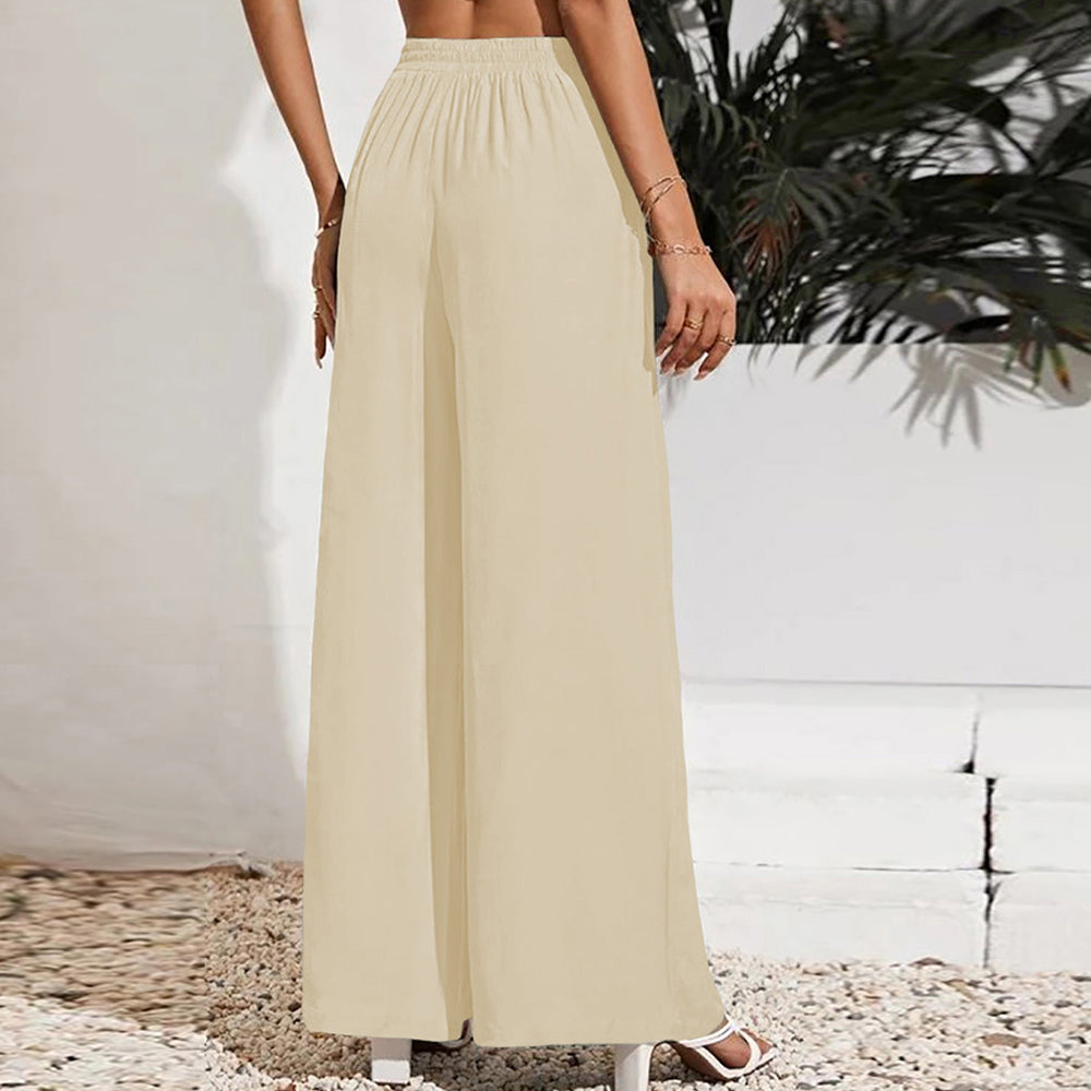 Women's solid color wide leg trousers with a high waist