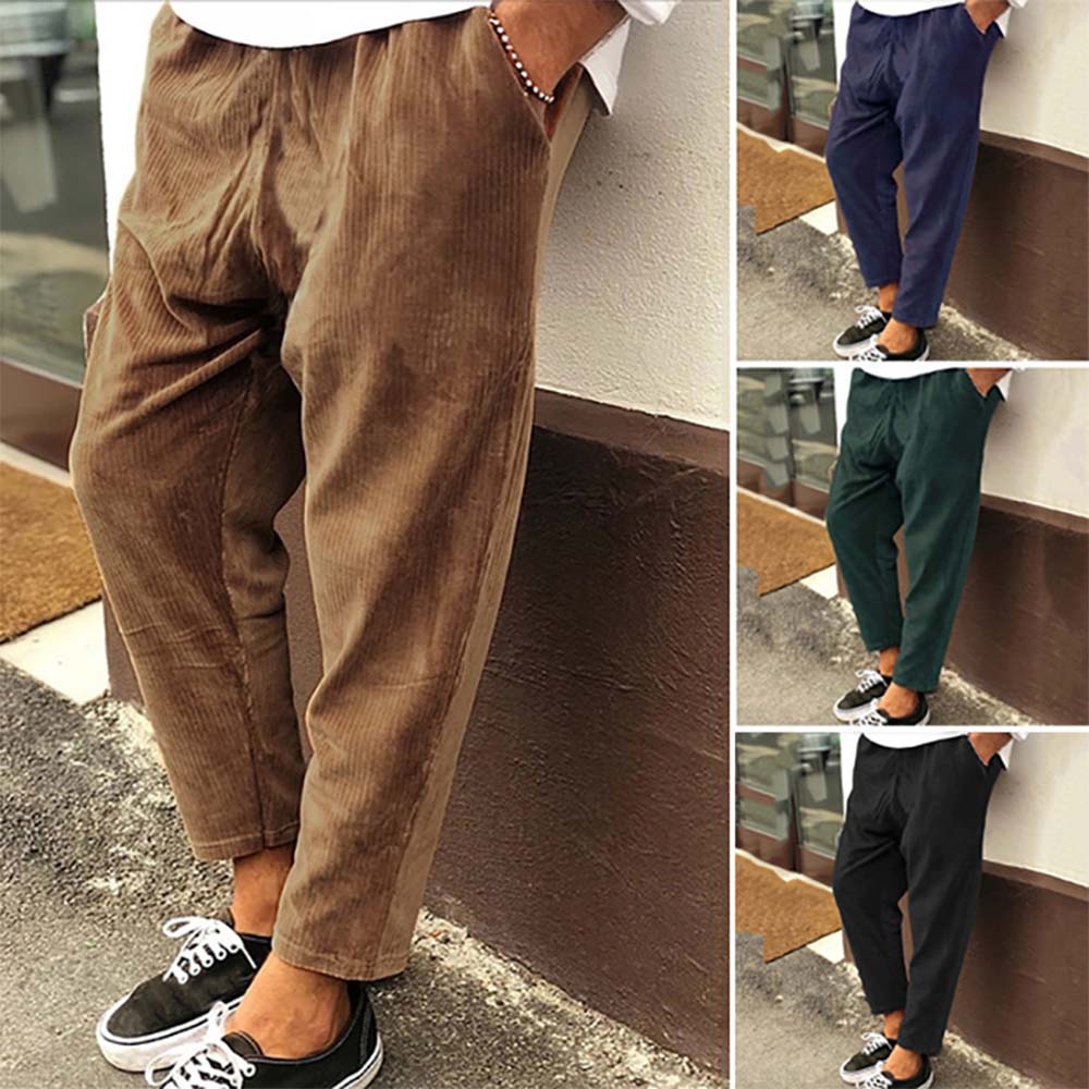 Autumn and winter new men's corduroy loose casual straight cropped pants