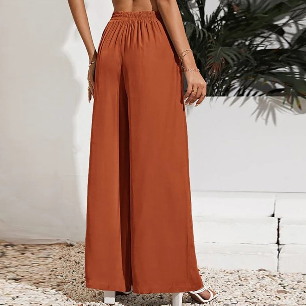 Women's solid color wide leg trousers with a high waist