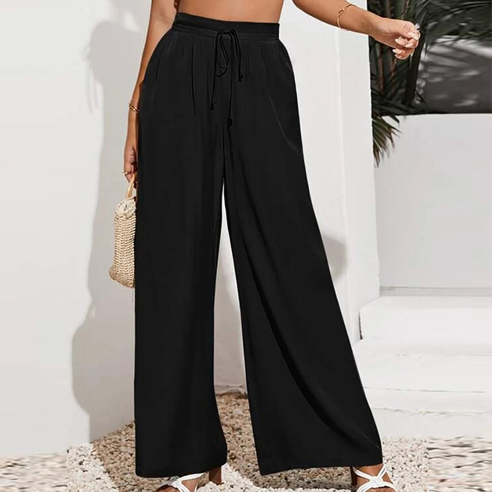 Women's solid color wide leg trousers with a high waist