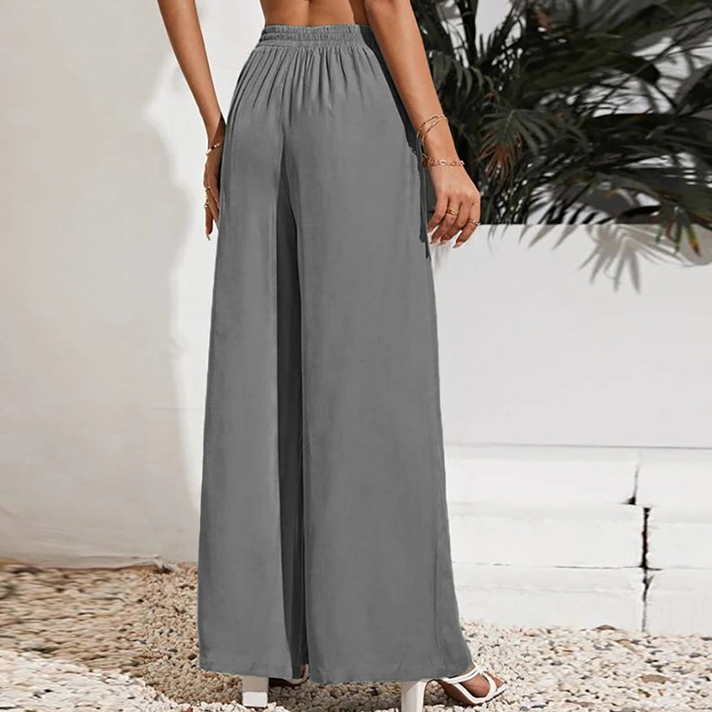 Women's solid color wide leg trousers with a high waist