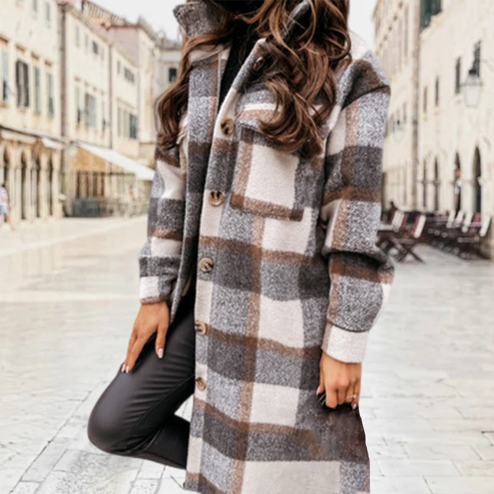 New Autumn and Winter Women's Plaid Print Double Pocket Jacket