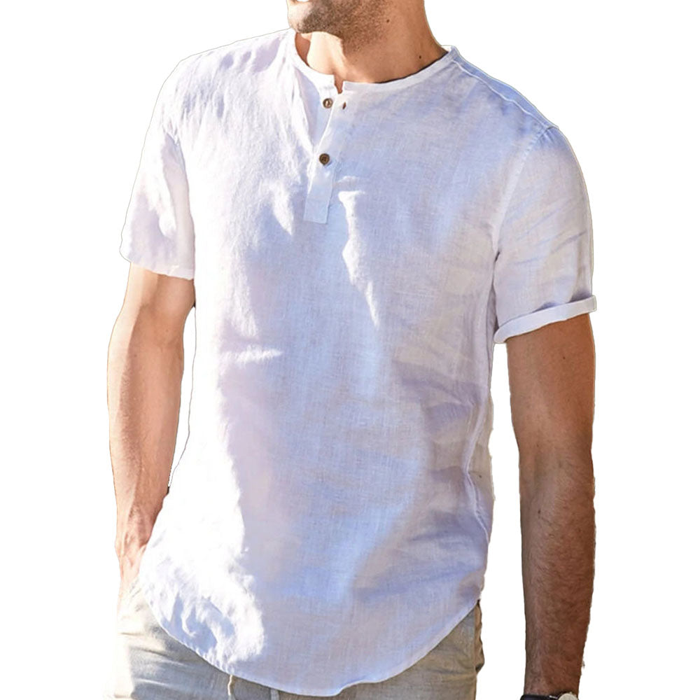 Men's Summer Casual Retro Linen V-Neck Short Sleeve Shirt