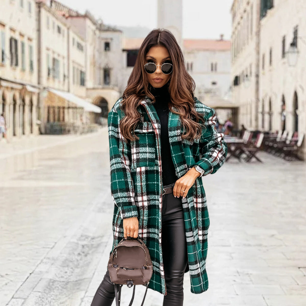 New Autumn and Winter Women's Plaid Print Double Pocket Jacket