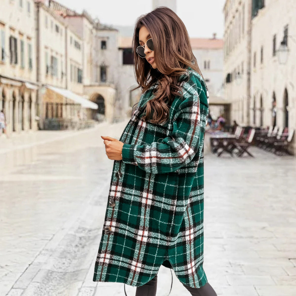 New Autumn and Winter Women's Plaid Print Double Pocket Jacket